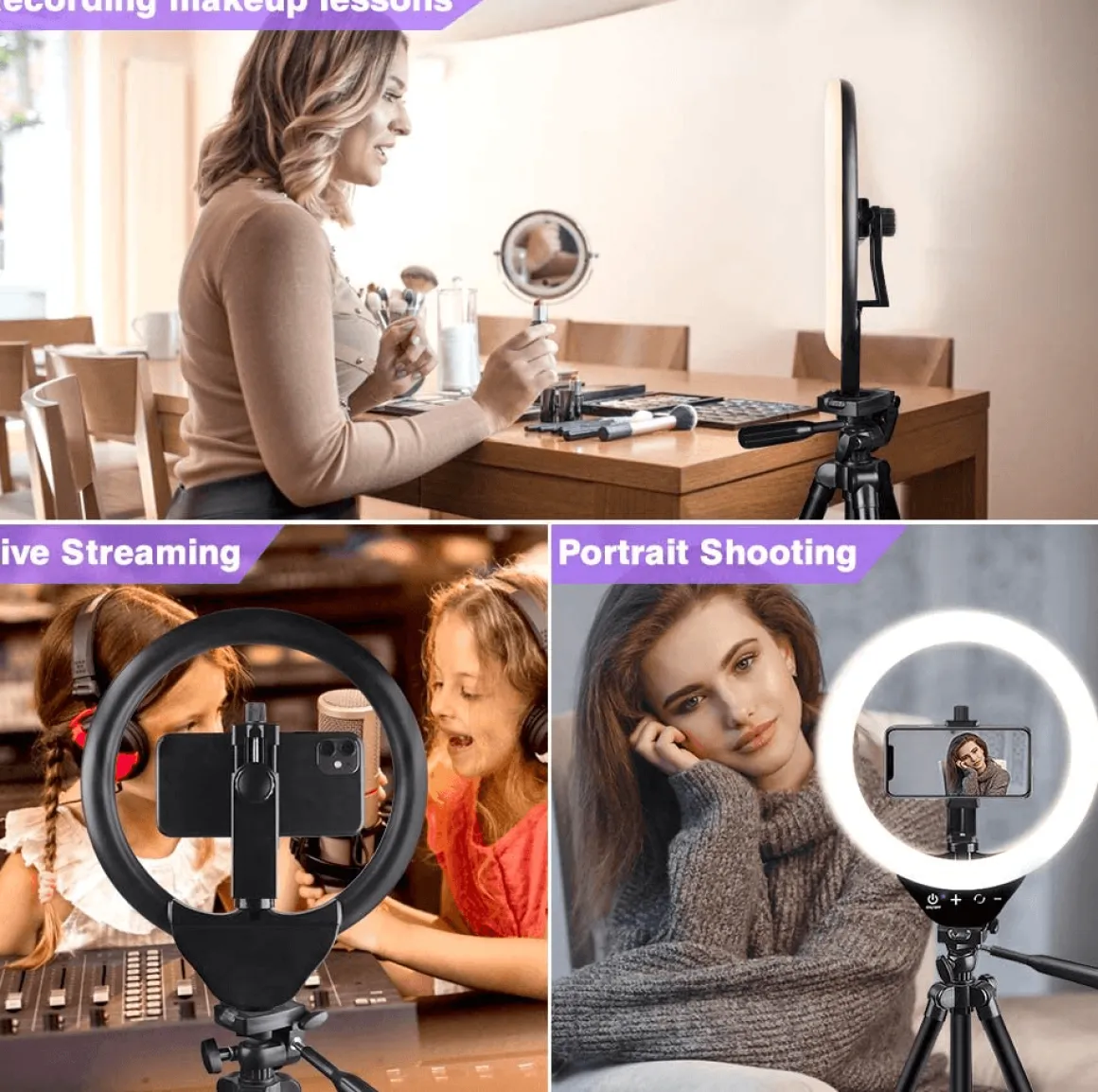 Tiktok | 10" Selfie Ring Lignt With Tripod & 3 Cell Phone Holders