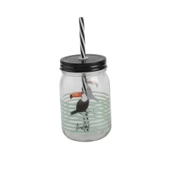 Tropical Birds Drinking Jar With Straw