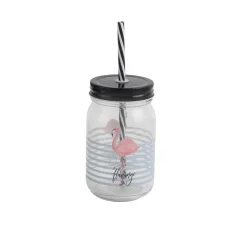 Tropical Birds Drinking Jar With Straw