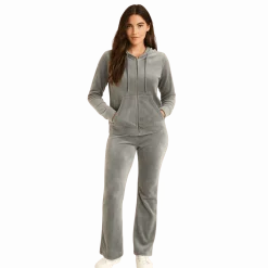 Velour Zip Hoodie & Flared Lounge Pant Set