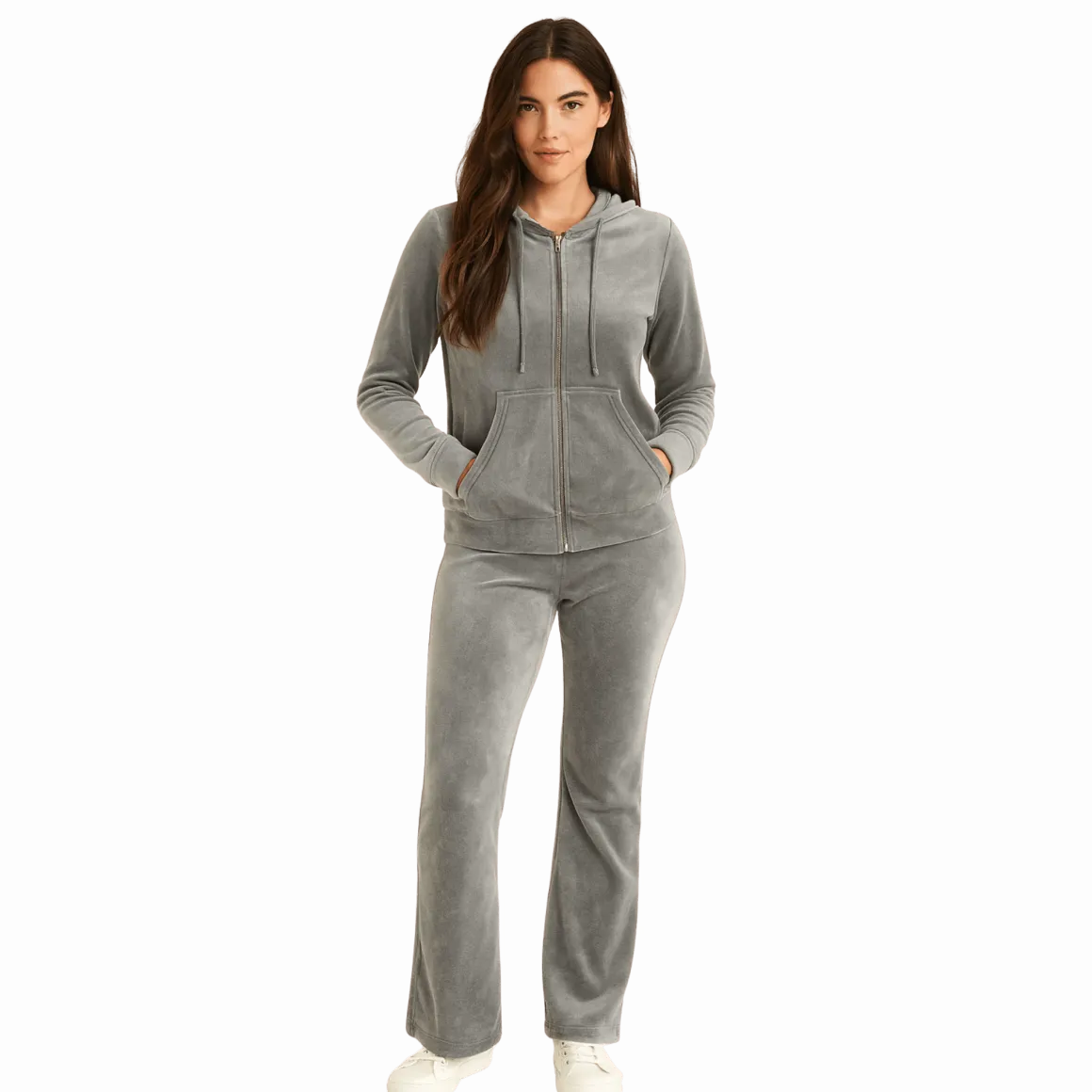 Velour Zip Hoodie & Flared Lounge Pant Set