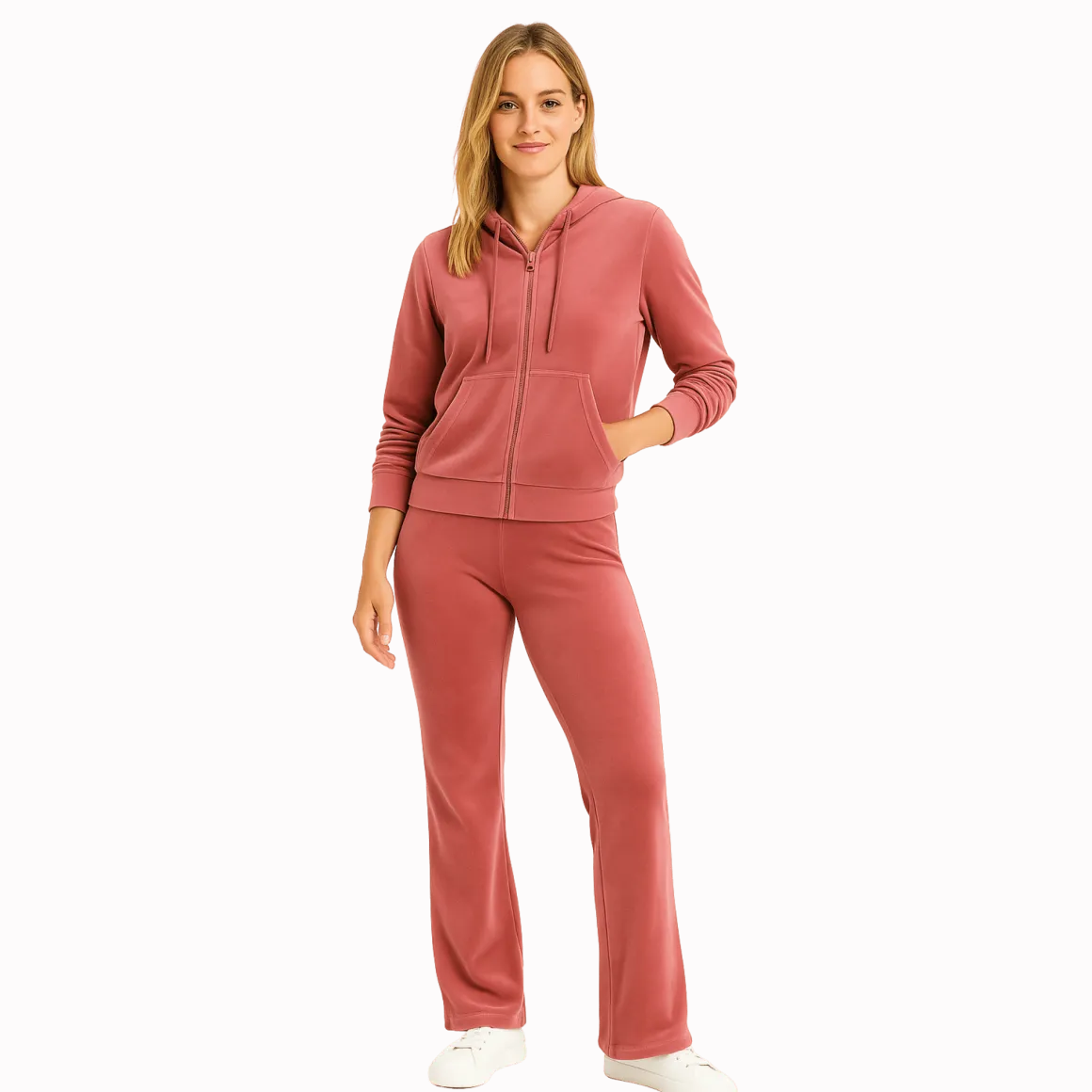 Velour Zip Hoodie & Flared Lounge Pant Set