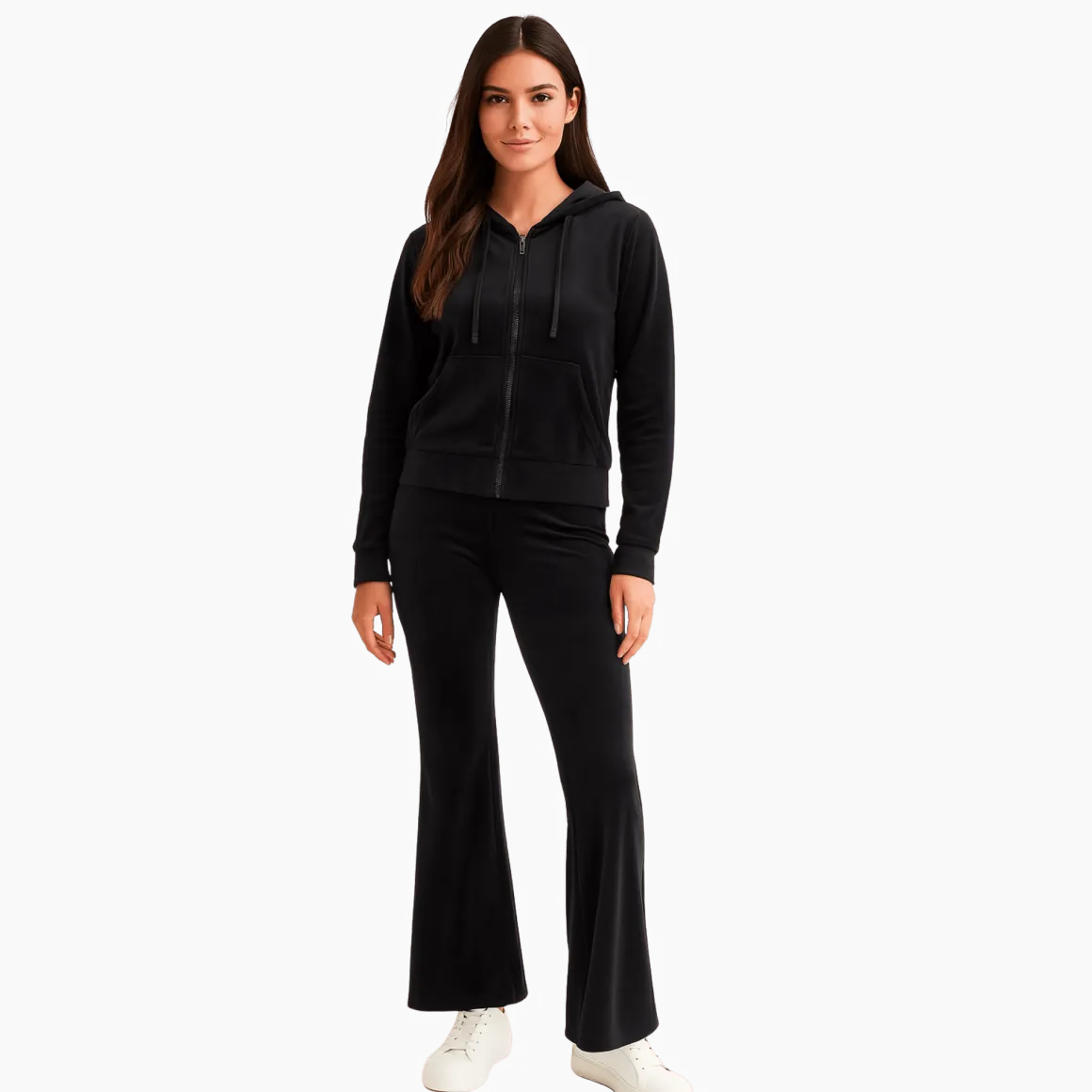 Velour Zip Hoodie & Flared Lounge Pant Set