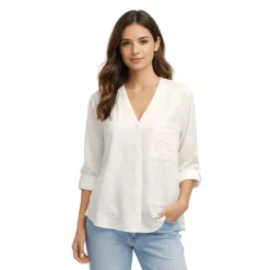 V-Neck Roll-Tab Sleeve Blouse