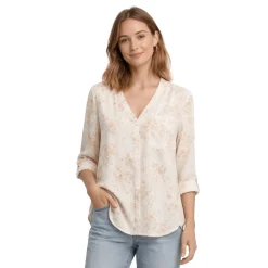 V-Neck Roll-Tab Sleeve Blouse