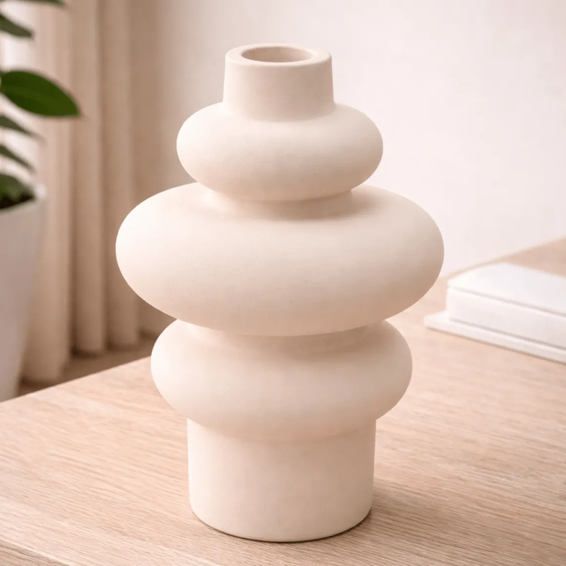 White Ceramic Ripple Vase – 8 in