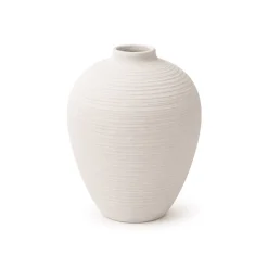 White Ceramic Textured Urn Vase – 8 in