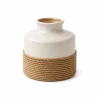 White Ceramic Vase with Jute Wrap – 6 in