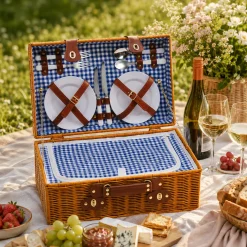 Wicker Picnic Basket with Dinnerware Set