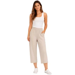 Wide-Leg Cropped Pull-On Pants