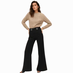 Wide-Leg Pants with Metallic Grommet Waist