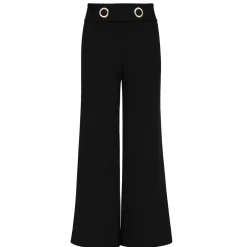 Wide-Leg Pants with Metallic Grommet Waist