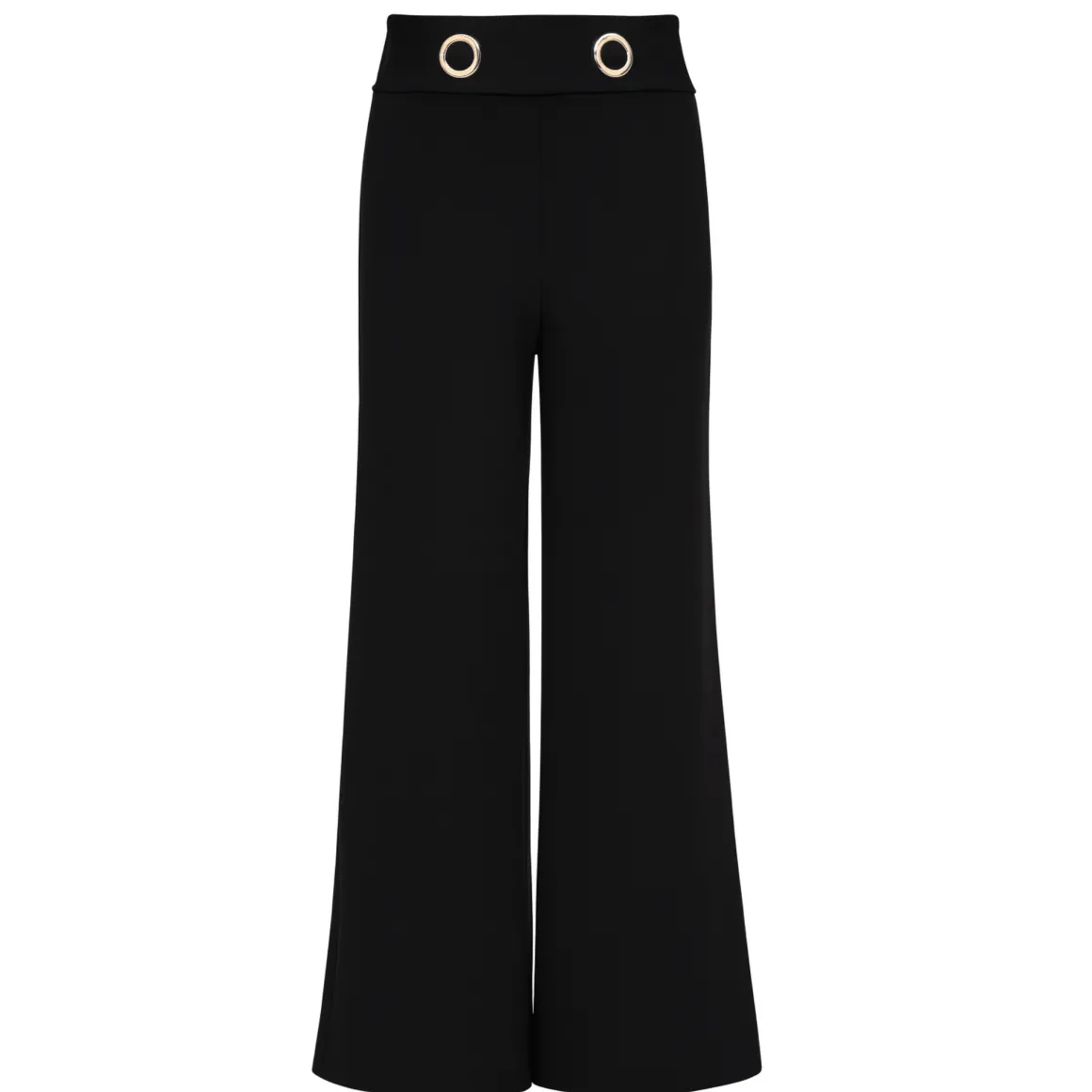 Wide-Leg Pants with Metallic Grommet Waist