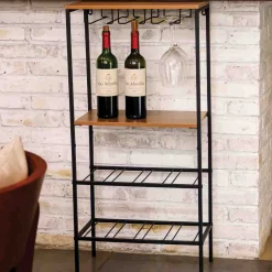 Wine Rack & Glass Holder W/2 Shelves 45x26x95cm