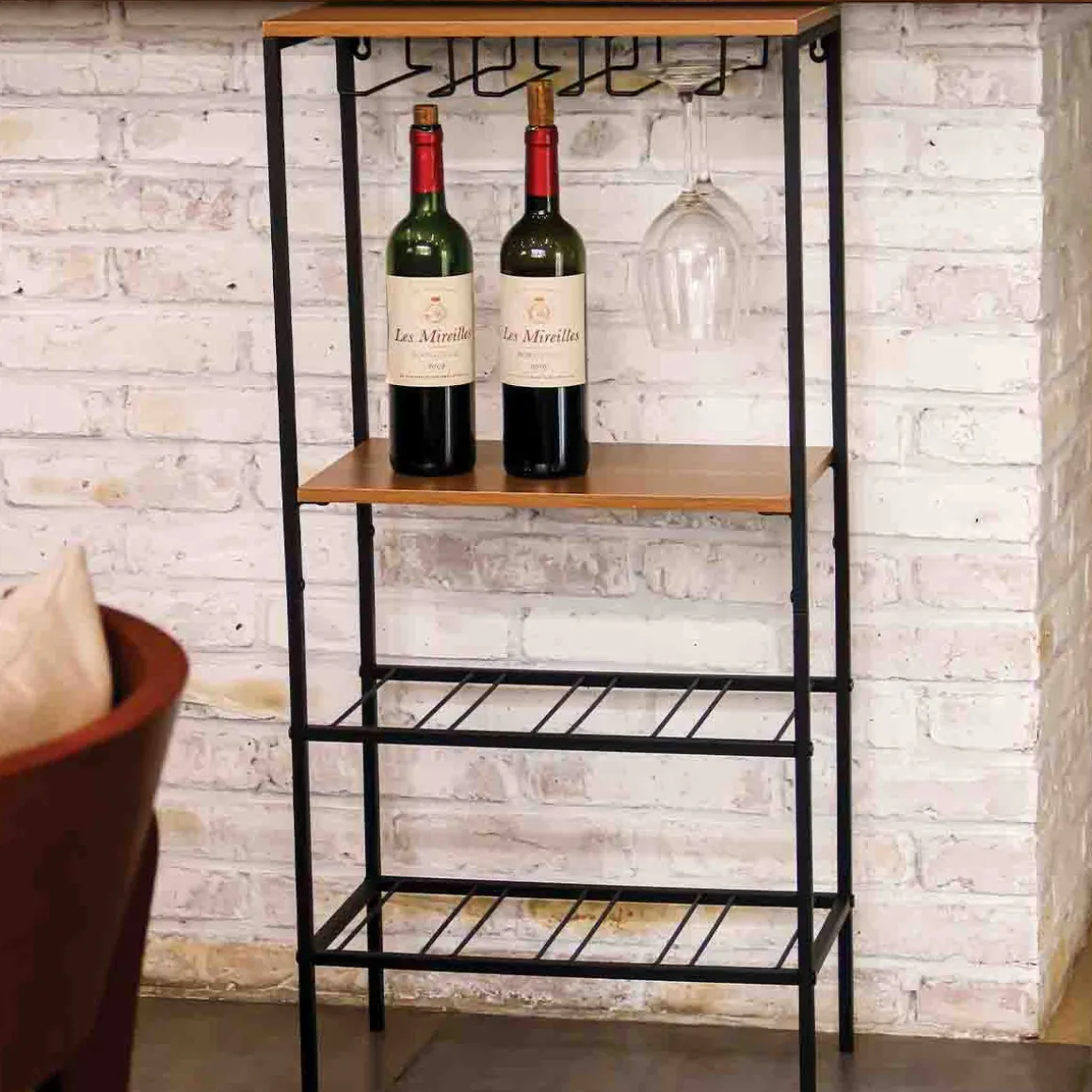 Wine Rack & Glass Holder W/2 Shelves 45x26x95cm