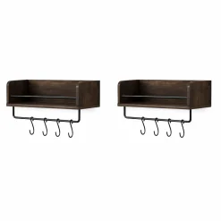 Wooden Wall Shelf with Hooks – Rustic Storage Organizer