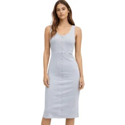 YANA Ribbed Button-Front Midi Tank Dress