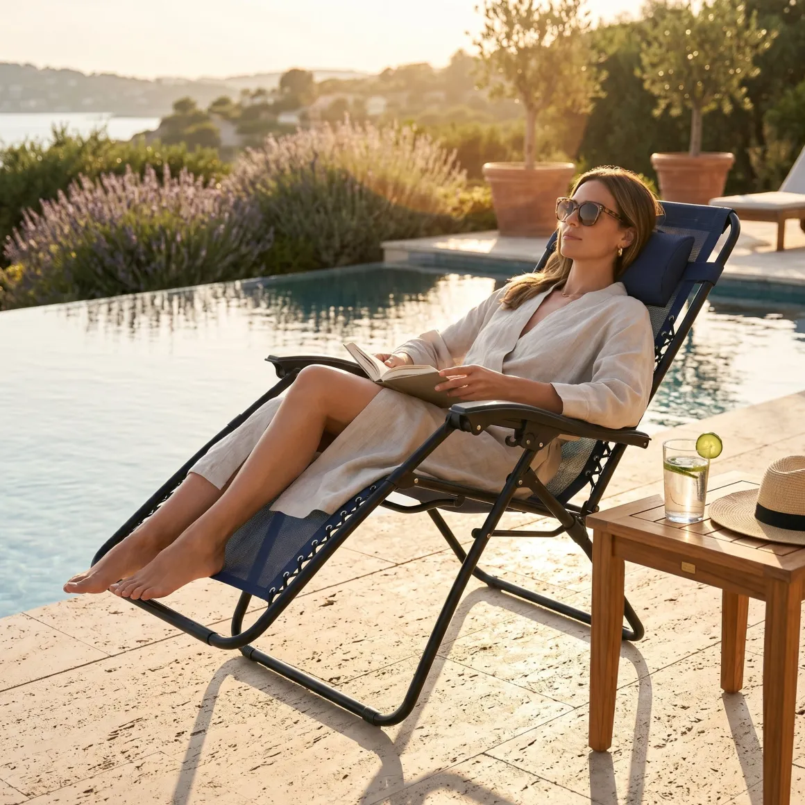 Zero Gravity Chair - Outdoor Folding and Reclining Lounger with headrest